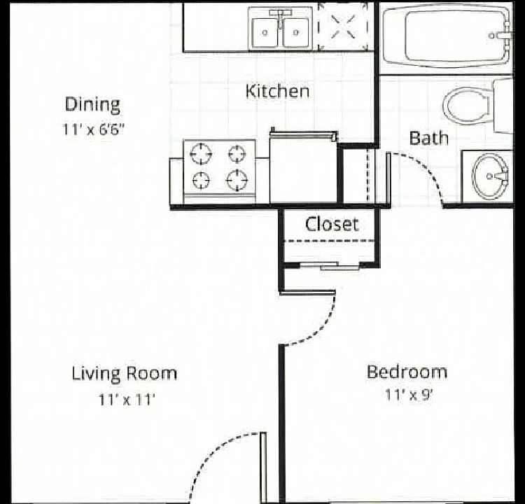 One Bedroom One Bath B Floorplan Diagram