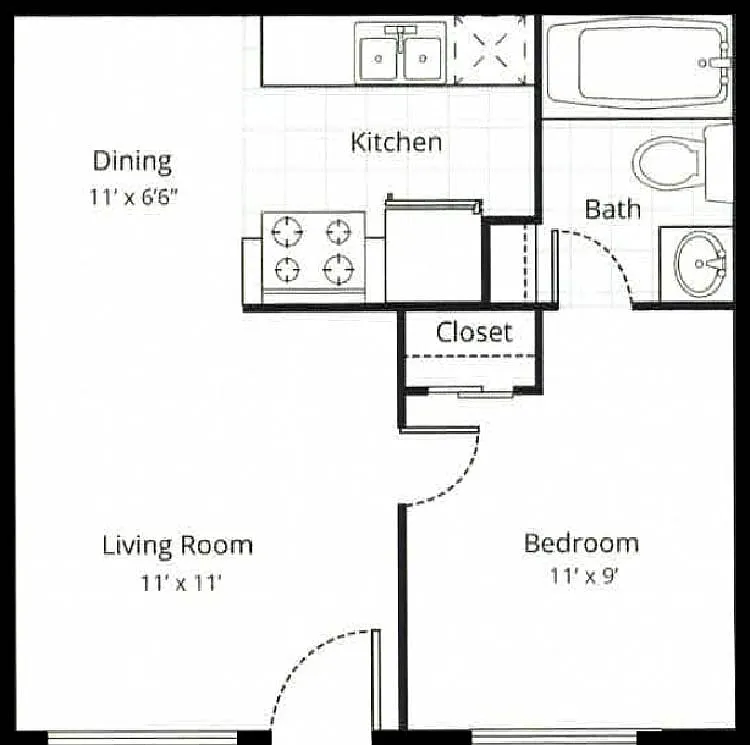 Floor plan One Bedroom One Bath B