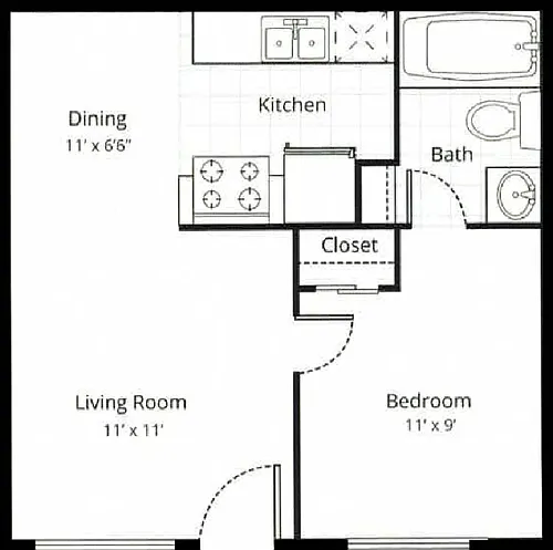 Floor plan One Bedroom One Bath B