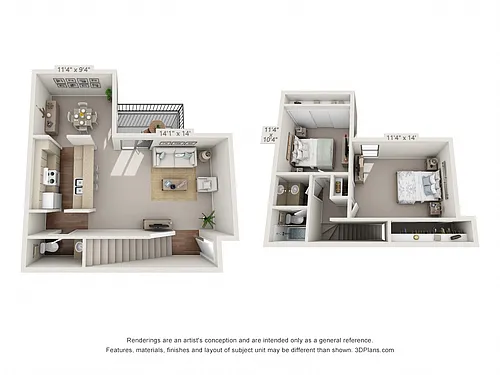 Floor plan 2 Bedroom, 1 1/2 Bath B