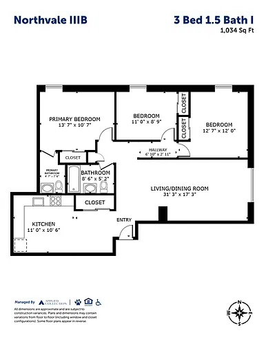 Floor plan 3 Bed 1.5 Bath I