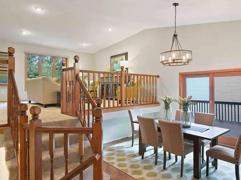 Dining room with patio door to deck
