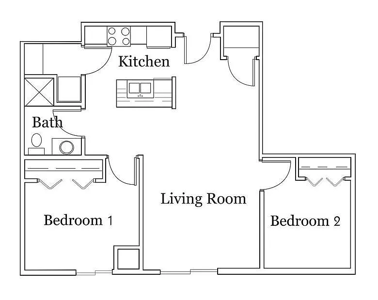 Floor plan 2 Bedroom - 1 Bath - 865 Sq Ft