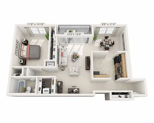 Floor plan One Bedroom A1A