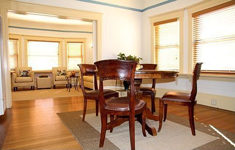 dining room - built ins, fireplace dual pane windows