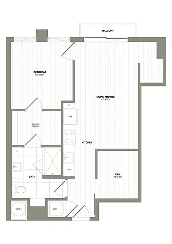 Floor plan 1 Bed/1 Bath Den-D1
