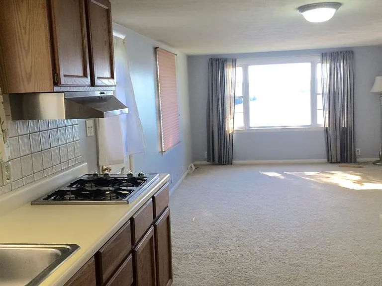 Kitchen opens to dining/living area