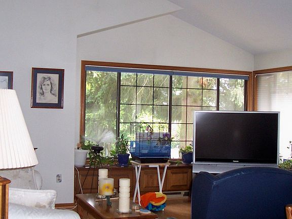 Spacious living room with vaulted ceilings