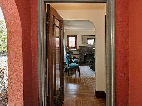 Welcoming foyer leads to living room