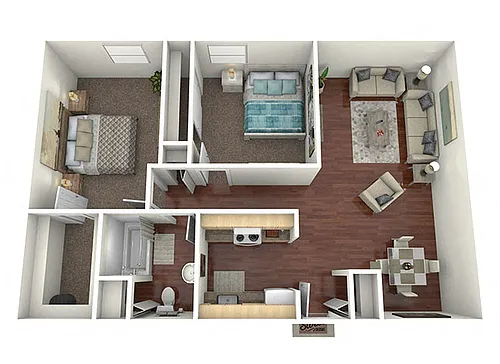 Floor plan 2BR/1BA Livingston (Midrise)