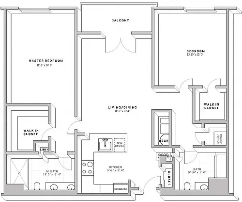 Floor plan 2 Bed 2 Bath B1B