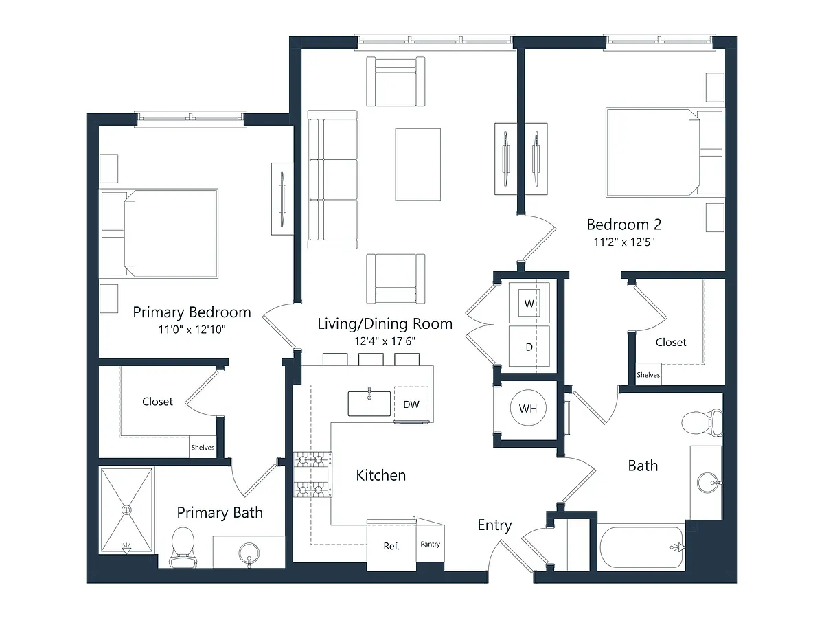 Floor plan C2M5 | 2 Bed | 2 Bath