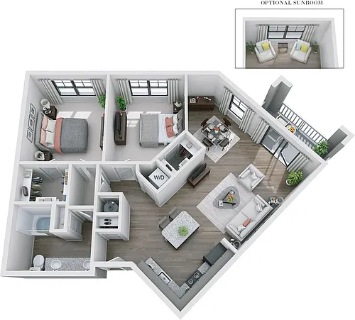 Floor plan 2BR 1BA (1097 SF)
