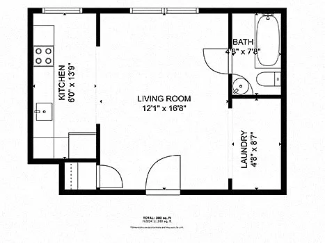 Floor plan Studio 1 Bath