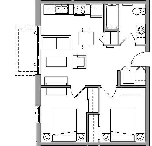 Floor plan 2X1A - 2 BEDROOM - 1 BATH