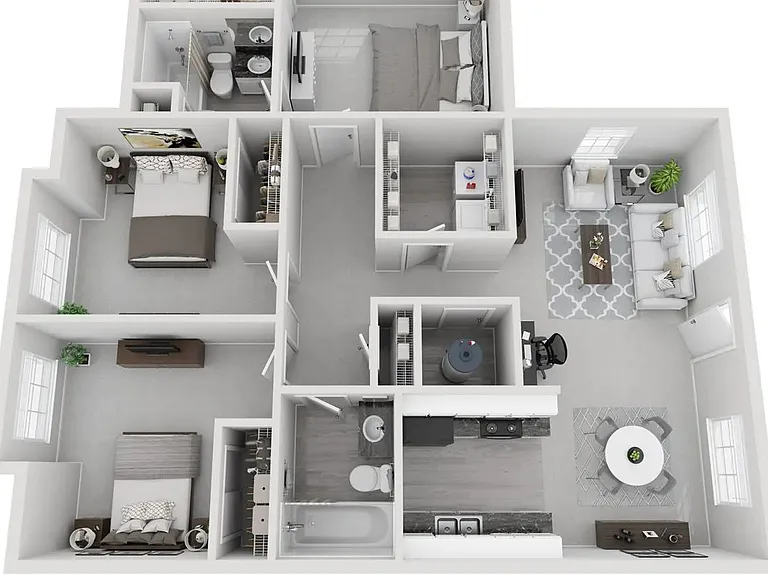 A 3D floor plan rendering of The Manhattan