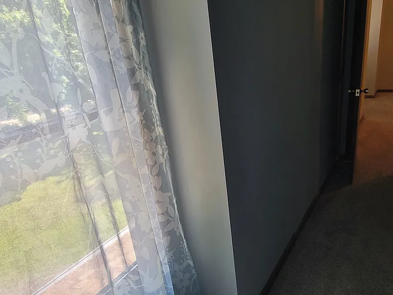 View from walk-in closet to front yard.