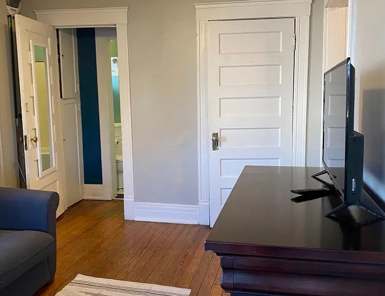 Living room looking towards bathroom