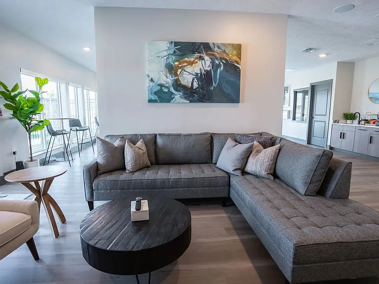 Large couch in the clubhouse at The Harbor.