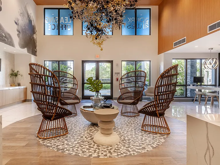Clubhouse with lounge seating and work spaces