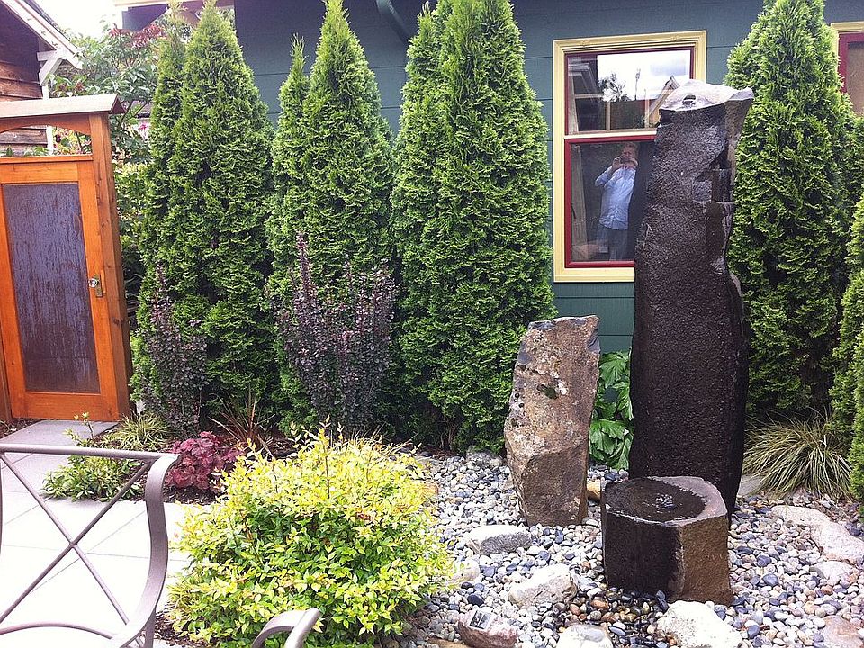 Basalt water feature in back