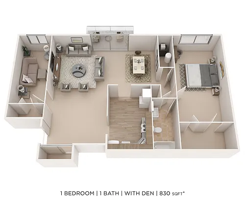 Floor plan One Bedroom w/ Den - 830 sqft