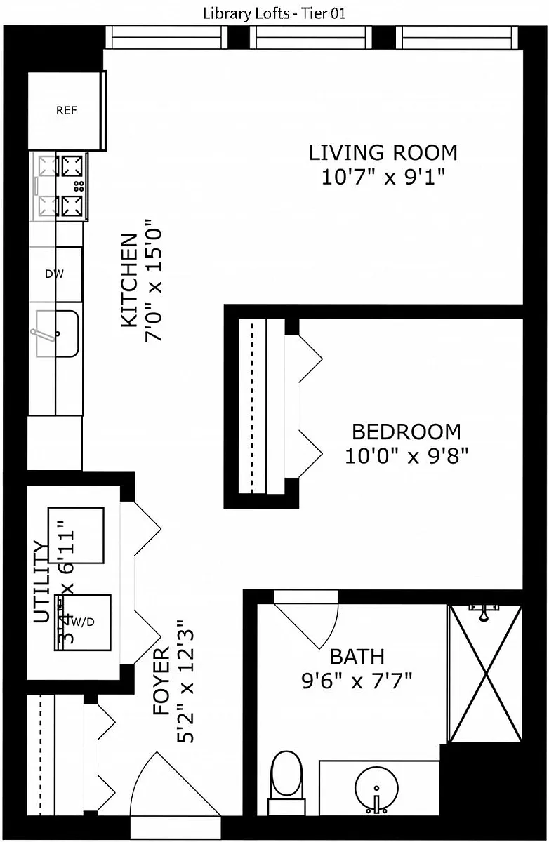 Floor plan 1 Bedroom - 1 Bathroom (Small)