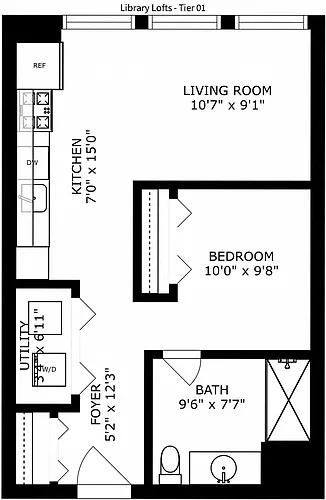 Floor plan 1 Bedroom - 1 Bathroom (Small)
