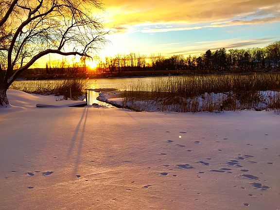 Winter Sunset Lawn and River