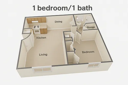 Floor plan 1 Bed | 1 Bath