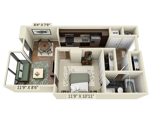 Floor plan One Bedroom A1B