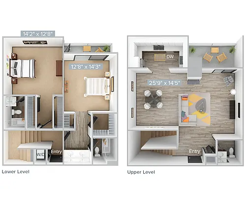 Floor plan A_2B2.5B_1250SF_202-207-222-Premier