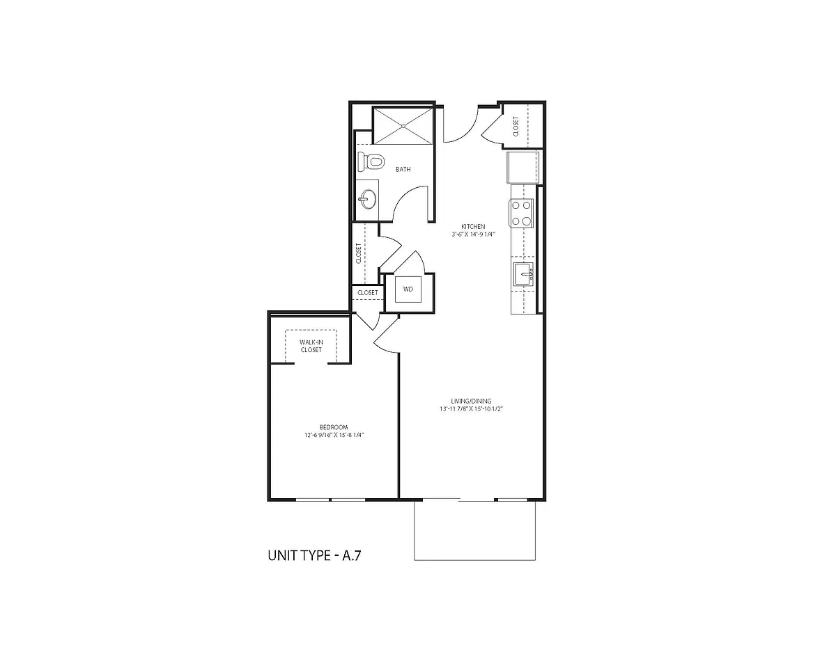 Floor plan A7 One Bedroom One Bathroom