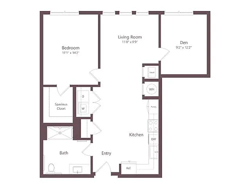 Floor plan A5.2GD | 1 Bed | 1 Bath | Den