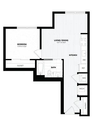 Floor plan 1 Bed/1 Bath JR-B9 East