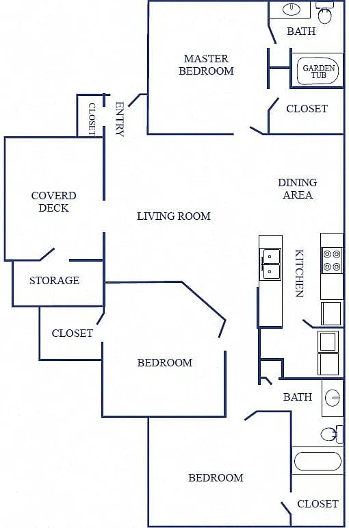 Floor plan Three Bedrooms, Two Bathrooms