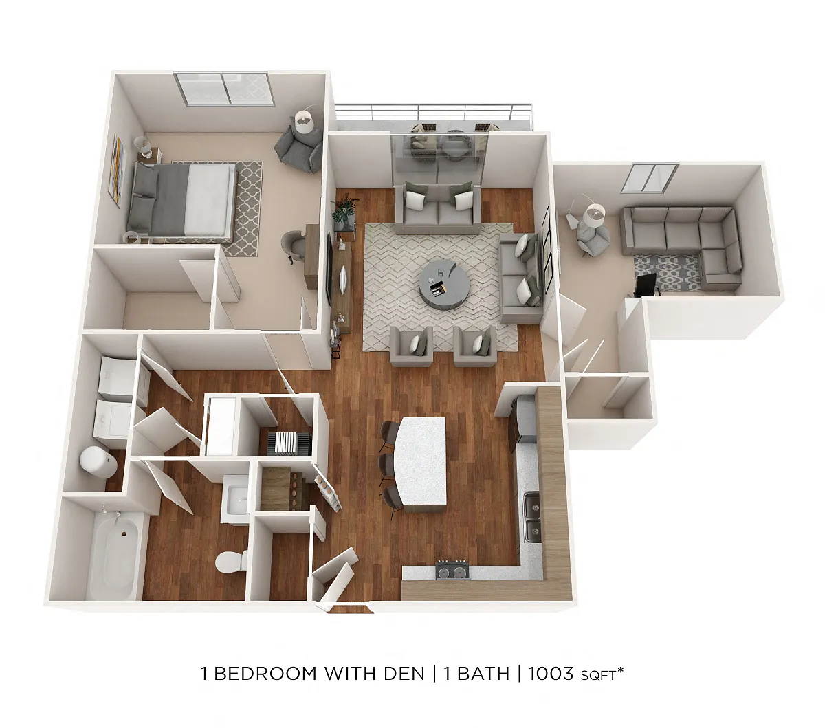 Floor plan One Bedroom w/ Den- 1003 sqft
