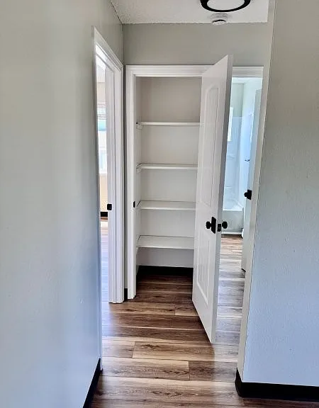 Linen closet by bathroom