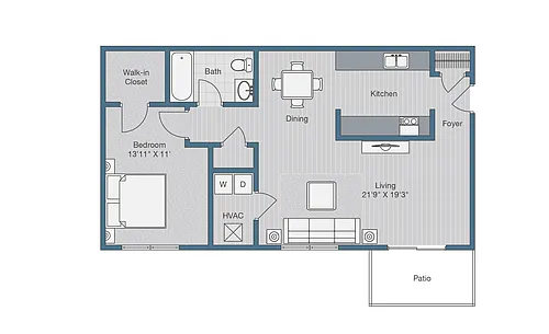 Floor plan 1x1 710 Sq ft