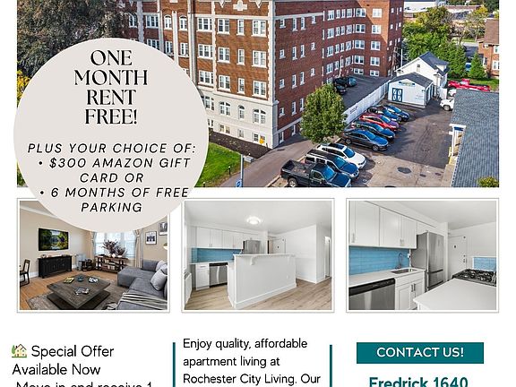Welcome to Rochester City Apartments, where comfort meets convenience. Enjoy a special offer with your choice of one month rent-free or a reduced security deposit. Limited spots availablecontact us today to secure your new home!