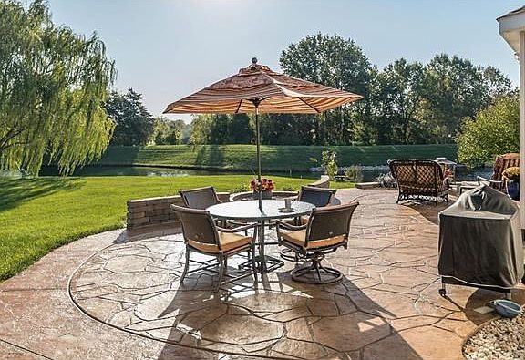 Stamped/stain concrete patio.  Great way to start your day