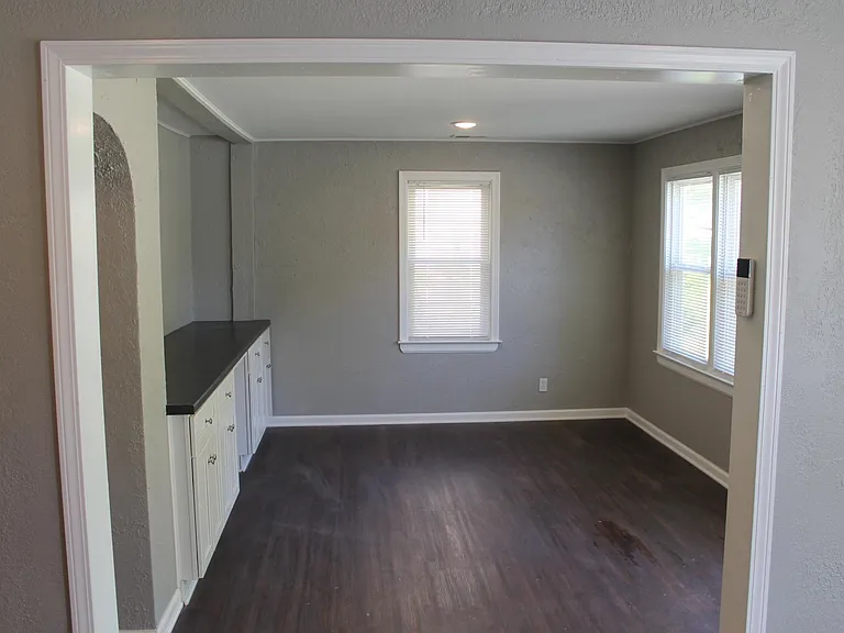 Dining room area with bonus cabinets and countertop