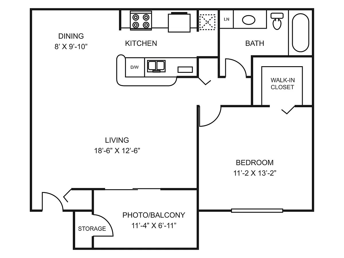 Floor plan 1 Bed, 1 Bath (50% Income Restricted)