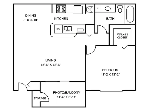 Floor plan 1 Bed, 1 Bath