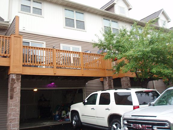 Close up of deck and garage