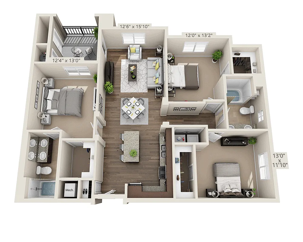 Floor plan Three Bedroom C2A
