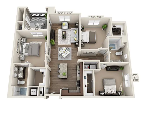 Floor plan Three Bedroom C2A
