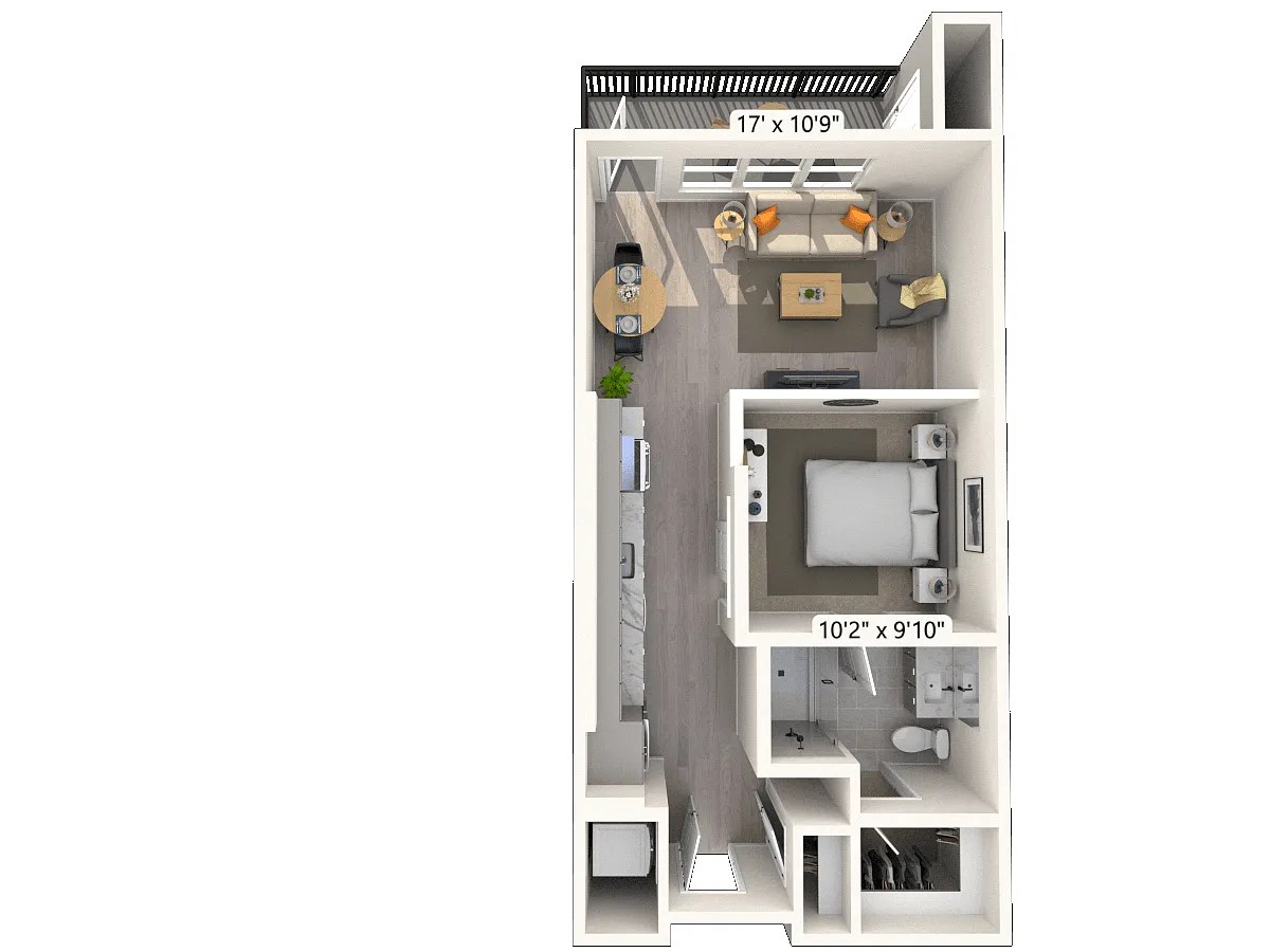 Floor plan S1 1x1 607 SF