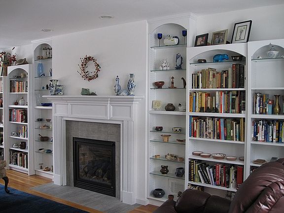 Library with gas fireplace.
