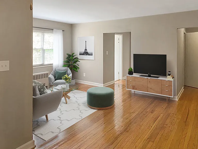 Apartment living area (virtually staged)